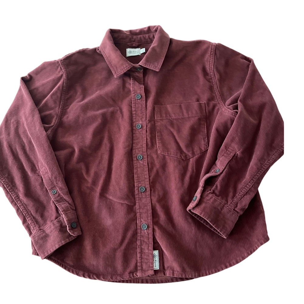 Alpine Design Womens Burgundy Corduroy Button Down Shirt Long Sleeve Size S